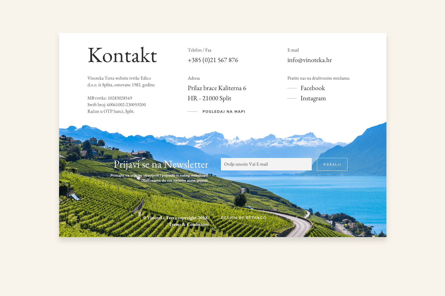 display of the contact form design for the wine shop