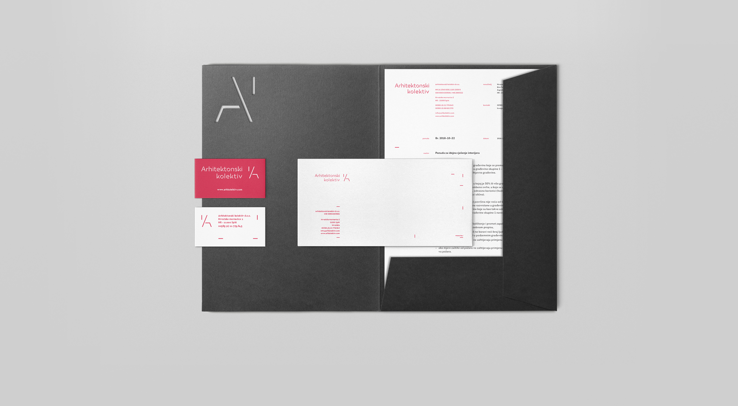 Business cards, envelope, memorandum and folder for the architectural office